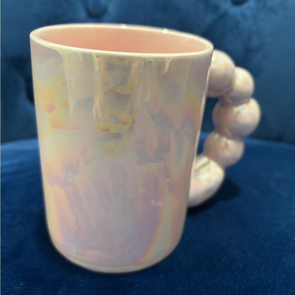 Urban Outfitters Iridescent Pink Mug with Beaded Handle